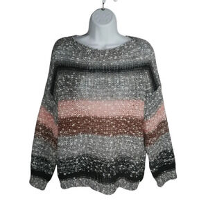 Please Dropped Shoulders Chunky Knit  Mohair Blend Striped Sweater M/L